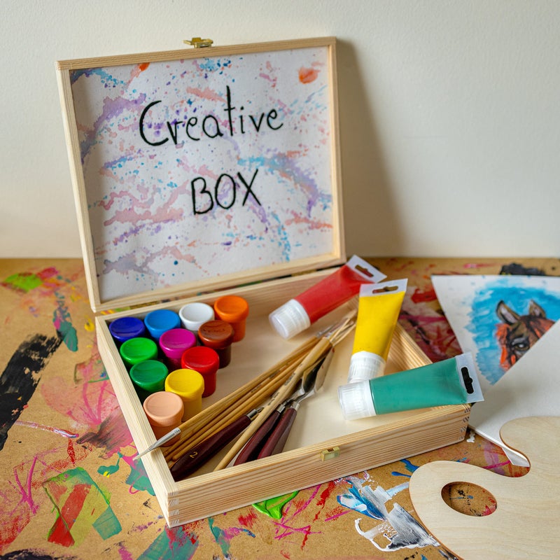 Creative Deco Wooden Storage Box Unpainted Plain | 11.41 x 9.84 x 2.55 in | Golden Latch & Lid | Perfect for Storing Valuables & Small Items in The Office or Bedroom | Keepsake Memory Trinket Chest - Image 3